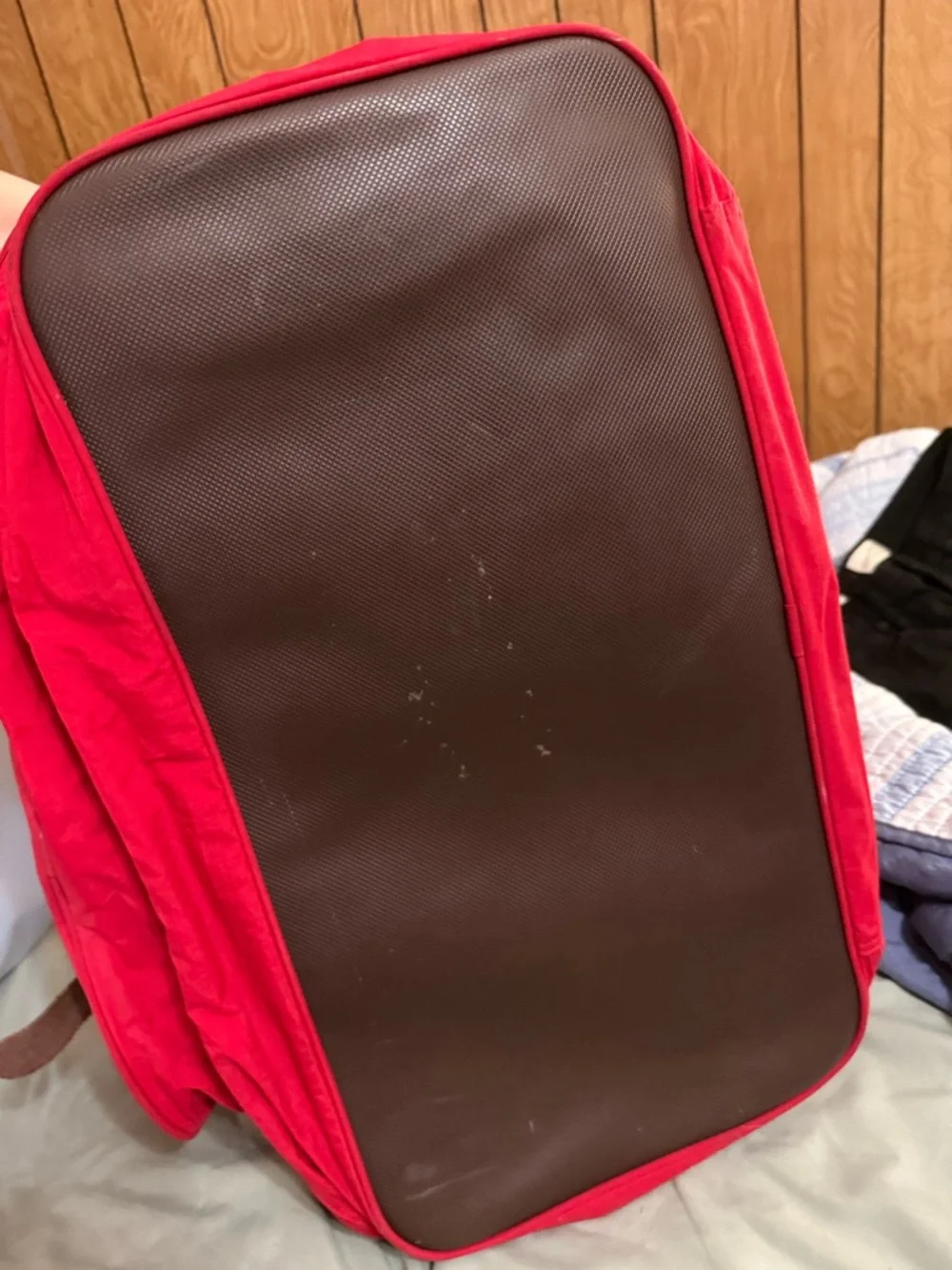 Marlboro Red Canvas Duffel Bag with Brown Leather Flap